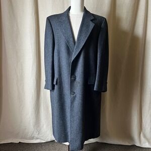 Vintage Hart Schaffner Marx Gray Herringbone Wool Long Overcoat L/XL*Flawed